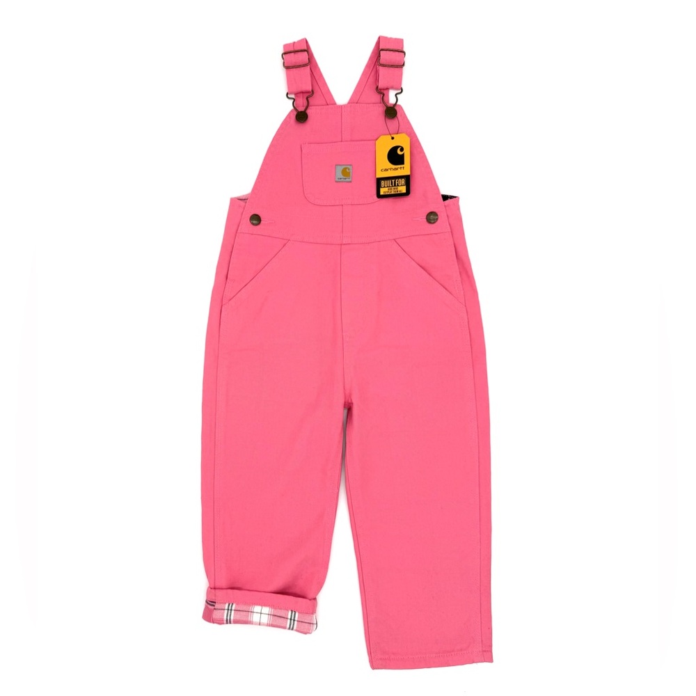 NWT Carhartt Toddler Girls Pink Lemonade Canvas Flannel Lined Bib Overalls 3T